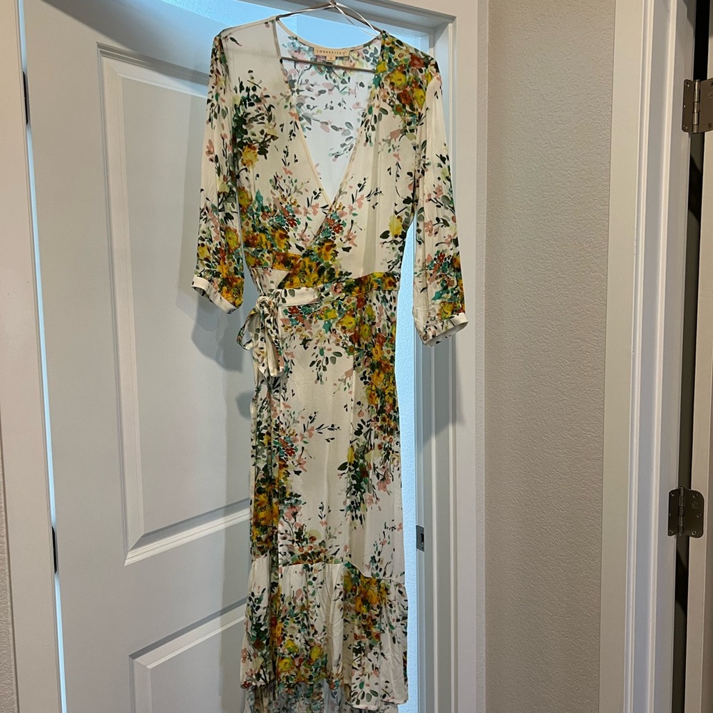 Cream High Low Wrap Sundress with Bishop Sleeves